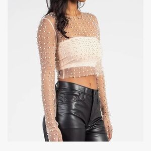 Chic Pearl-Studded Sheer Blouse